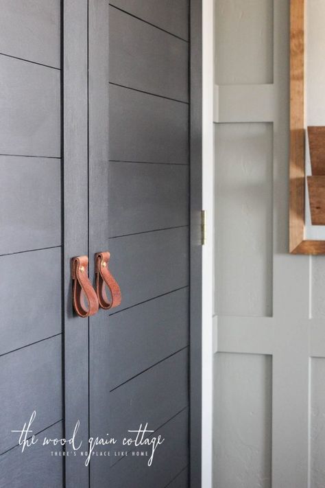 DIY Projects - The Wood Grain Cottage Diy Leather Pulls, Ikea Cabinets, Project List, Diy Things, Door Makeover, Big Project, Closet Doors, Leather Pulls, Leather Diy