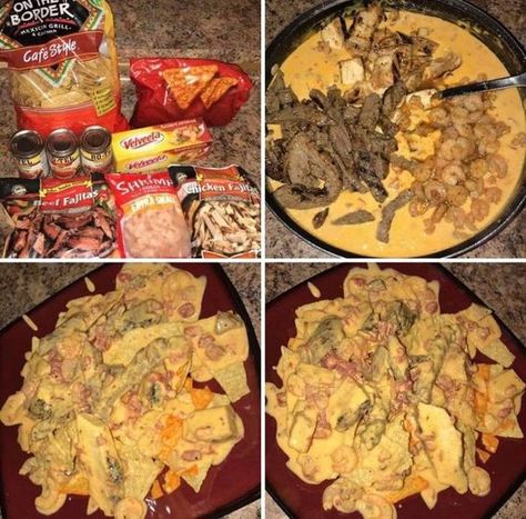 Steak Rotel Dip, Chicken Fajita Nachos With Queso, Steak And Shrimp Nachos, Rotel Dip With Shrimp, Rotel Nachos Recipe, Rotel Dips, Chicken Rotel Dip, Rotel Dip Recipes, Shrimp Rotel Dip Recipe