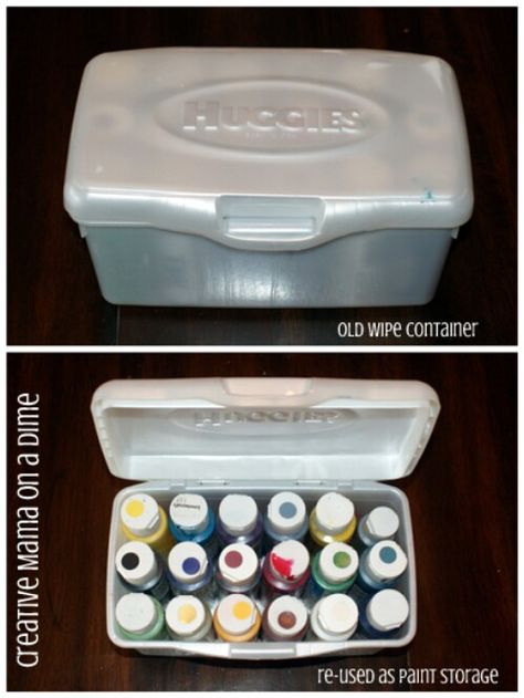 Store Your Own Craft Supplies Formula Containers, Reuse Containers, Baby Wipes Container, Wipes Container, Baby Wipe, Paint Storage, Recycling Containers, Repurposed Items, Craft Room Storage