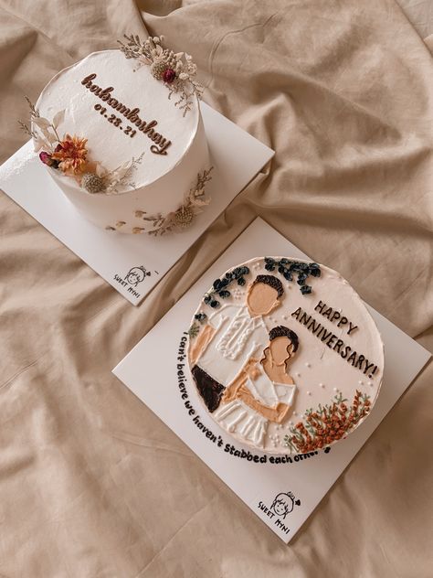 Bride And Groom Cake Ideas, Anniversary Cake For Couple, 1st Anniversary Cake Ideas Couple, 1st Wedding Anniversary Cake Designs, Minimalist Anniversary Cake, Couple Cake Designs, Groom To Be Cake, Cake For Wedding Anniversary, Anniversary Cakes Ideas