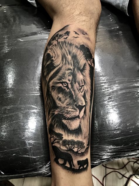 #lion #xanditattoo Lion Tattoo Design Male, Lion Tattoo Leg, Lion Tattoo Design Male Arm, Lions Tattoo, Lion Cub Tattoo, Cub Tattoo, Cubs Tattoo, Lion Tattoo Sleeves, Tattoo Leg