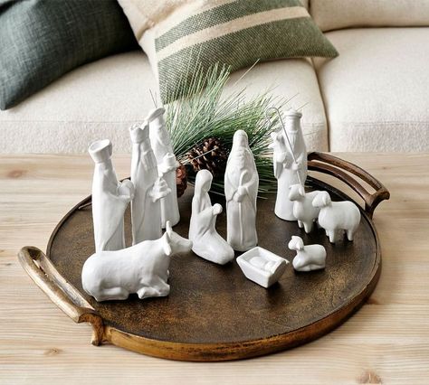 Pottery Barn Christmas Decor, Ceramic Nativity Set, Pottery Barn Christmas, Pumpkin Vase, Candle Dressing, Red Decor, Christmas 2022, Holiday Colors, Nativity Set