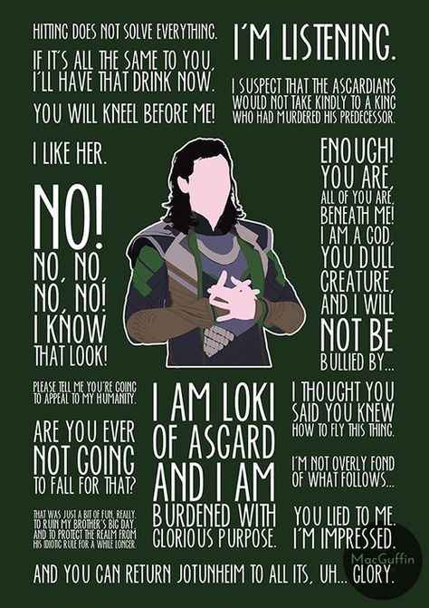 Loki Quote Poster by MacGuffin Designs #Marvel #MCU Loki Quotes, Avengers Quotes, Robert Downey Jr., Marvel Background, Loki Art, Univers Dc, Marvel Quotes, Marvel Images, Avengers Comics