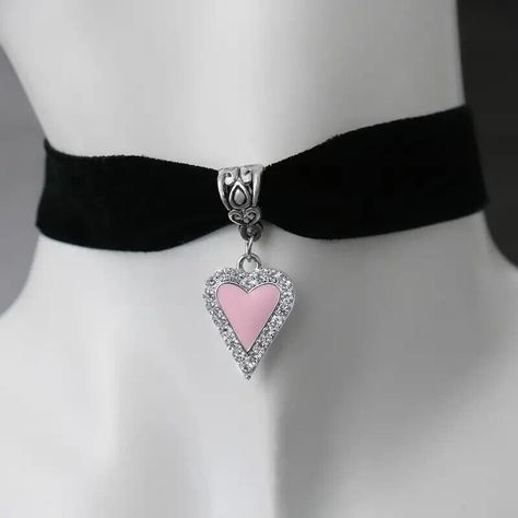 Elevate your style with these handmade black velvet choker necklaces featuring a stunning pink heart charm pendant. #jewelry #jewellery #jewelryshop #jewelrystore #etsylove #etsyjewelry #gothicjewelry #necklace #necklaces #chokerfashion #chokerlove #chokerstyle #pink #rhinestones #heart #love #gothjewelry #goth #gothic #gothgirl #Rhinestone #heartjewelry #hearts #chokermurah #necklaceoftheday #necklaceshop #chokernecklace #chokers #choker #handmadejewelry Pink Heart Pendant, Black Velvet Choker Necklace, Necklaces Heart, Handmade Choker Necklace, Pink Goth, Pink Choker, Goth Accessories, Velvet Choker Necklaces, Heart Rhinestone