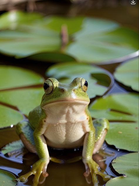 This is a frog by a pond with lily pads (ai generated) Frog Images Pictures, Frog Images, Frog Photos, Cute Frog, Sticker Ideas, Cute Frogs, Frogs, Photographer, Art