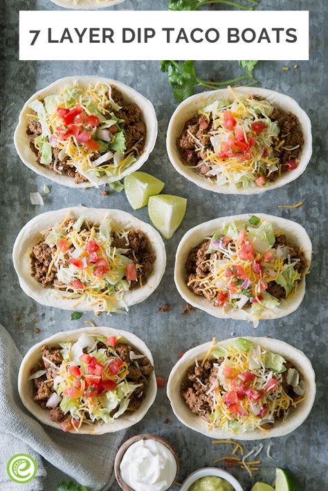 Taco Boat Dip, Cold Layered Taco Dip, Avocado Taco Boats, 7 Layer Taco Dip In Cups, How To Make Taco Salad Bowls Shells, Taco Boat Recipes, Boat Dip, Colorado Recipes, Taco Boats