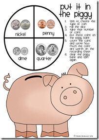 Put it in the Piggy coin game- free from Frogs in First Teaching Coins, Math Money, Money Counting, Teaching Money, Money Activities, Counting Coins, Money Math, Counting Money, Bank Money