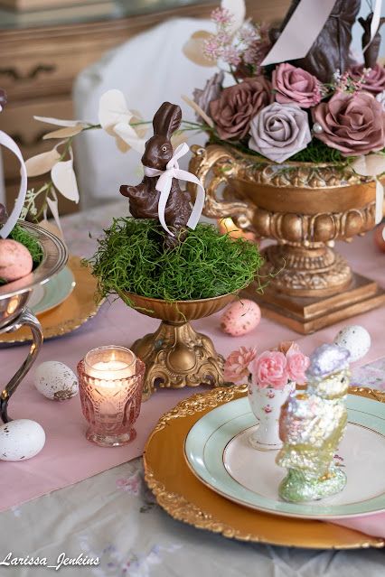 Whimsical Easter Decor, French Easter Decor, Bunny Tablescape, Easter Tables, Eastern Aesthetic, Decorating For Spring, Easter Tea Party, Chocolate Rabbit, Easter Specials