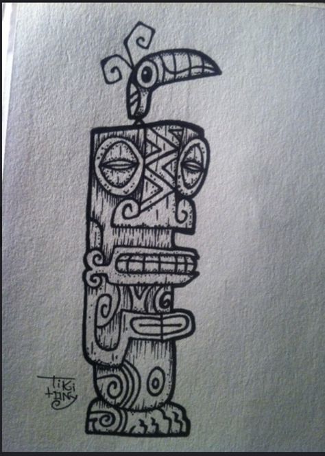 Bird Drawing Tattoo, Tiki Tony, Hawaiian Tattoos, God Drawing, Tiki Tattoo, Tiki Man, Tiki Totem, Tiki Art, Bird Drawing