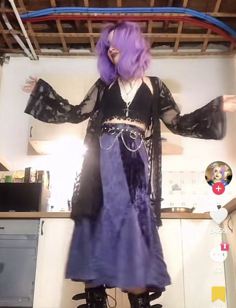 Witch Outfit Modern Aesthetic, Psychic Aesthetic Outfit, Whimsigoth Outfits Purple, Whimsical Gothic Outfits, Psychic Outfit, Purple Witch Outfit, Purple Pants Outfit, Witchy Outfits, Lesbian Fashion