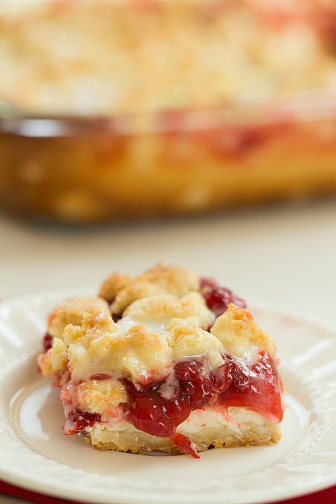 Cream Cheese Cherry Pie Crumb Bars | browneyedbaker.com #recipe Cherry Pie Crumb Bars, Cream Cheese Cherry Pie, Cherry Jubilee, Brown Eyed Baker, Crumb Bars, Canning Cherry Pie Filling, Cherry Cherry, Canned Cherries, Cherry Desserts