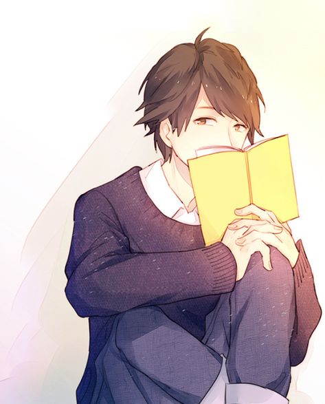 -peeks over book- Reading A Book, A Book, Anime Boy, A Man, Reading, Anime