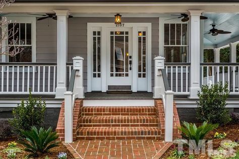 Outdoor Railings, Front Porch Railings, Front Porch Steps, Porch Stairs, Porch Kits, Brick Steps, Prairie View, Farmhouse Front Door, Building A Porch