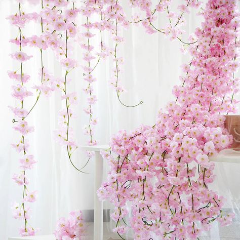 230cm Silk Sakura Cherry Blossom Vine Lvy Wedding Arch Decoration Layout Home Party Rattan Wall Hanging Garland Wreath Slingers-in Artificial & Dried Flowers from Home & Garden on Aliexpress.com | Alibaba Group Ivy Wall, Cherry Flower, Hanging Vines, Arch Decoration Wedding, Hanging Garland, Sakura Flower, Cherry Blossom Flowers, Sakura Cherry Blossom, Garland Wedding