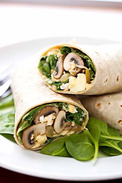 "Satisfying Spinach and Mushroom Breakfast Wrap in a Whole Wheat Tortilla: A Heart-Healthy Recipe" #mediterraneandiet Mushroom Wrap, Mushroom Breakfast, Breakfast Wrap, Mushroom Recipes Healthy, Spinach And Mushroom, Tortilla Wrap, Healthy Wraps, Breakfast Wraps, Whole Wheat Tortillas