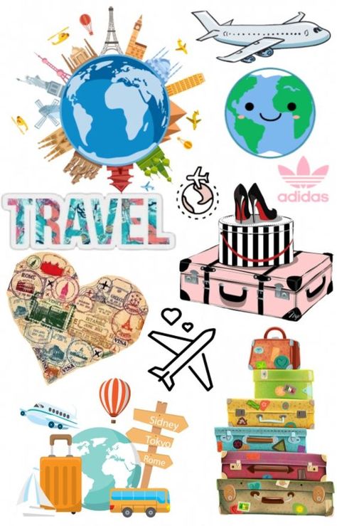 Personalized School Supplies Labels, Travel Stickers Printable, Aesthetic Wallpaper Macbook, Wallpaper Travel Aesthetic, Notebook Clipart, Travel Clip Art, Aesthetic Wallpaper Travel, Travel Aesthetic Wallpaper, Clipart Aesthetic