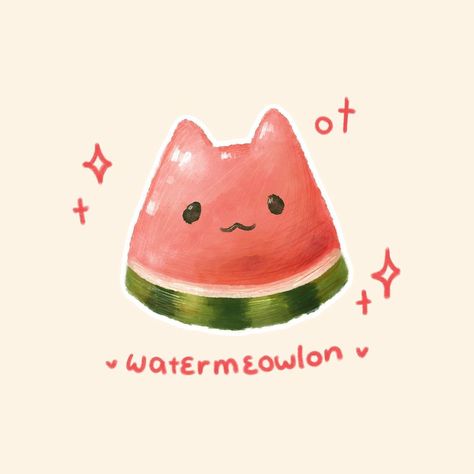 Peach Doodle Cute, Cute Watermelon Drawing, Melon Drawing, Watermelon Doodle, Watermelon Kawaii, Kawaii Painting, Watermelon Aesthetic, Kawaii Watermelon, Watermelon Drawing