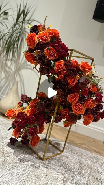 Jess | FLORAL EVENT STYLIST on Instagram: "Autumn 🍂 vibes … using a single pool noodle, this gold event pillar has been transformed into an autumnal floral arrangement / garland. Perfect to compliment your home this Autumn, or an extra touch to your event!   I’ve used high quality silk and artificial flowers this time, but this technique works for any dried or preserved … just not ideal fresh as there isn’t any water supply for them to last!   SAVE to try and tag me in 🌸 @wildjarbyjess   Pool noodle recommendation in my Amazon Store, link in bio 🔝   #floralarrangement #autumn #diygarland #flowergarland #homecraft #inspiration #homeinspiration #autumndecor #autumndecorations #diyflowers #save #saveforlater #homeinspiration" Wreath Flower Arrangements, Pool Noodle Fall Garland, Pool Noodle Floral Arrangement, Pool Noodle Flower Arrangement, Floral Pillars, Event Stylist, Pool Noodle, Instagram Autumn, Fall Garland