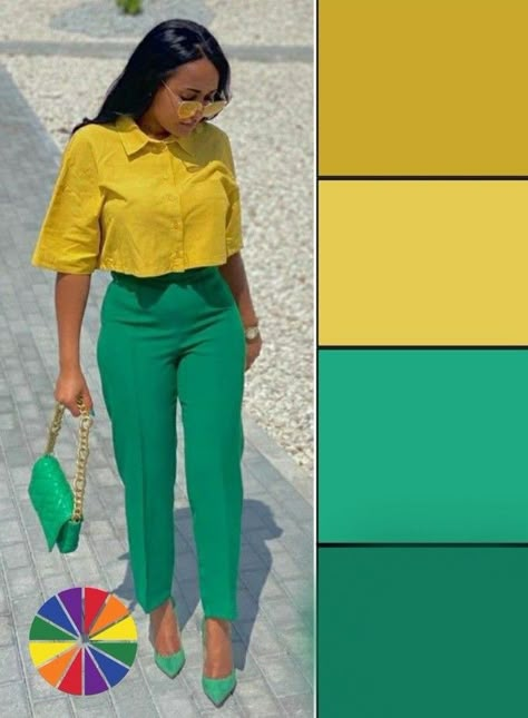 Green And Yellow Outfit Ideas, Green Combination Outfit, Blue And Yellow Outfit Ideas, Yellow And Green Outfit, Green And Yellow Outfit, Blue And Yellow Outfit, Yellow Outfit Ideas, Outfit Ideas Black Women, Color Outfits