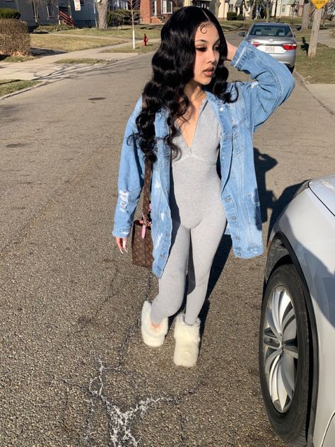 Jacket & jumpsuit - fashion nova Purse - louis vuitton Boots - ugg Hair - @amaniskaicollection on ig Install - @slayedbydayyy #cute #baddie #instagrambaddie #cutefits Jumpsuit With Uggs, Boots Ugg, Uggs Outfit, Spring Fits, The Don, Louis Vuitton Boots, Cute Spring, Jumpsuit Fashion, Black Jumpsuit