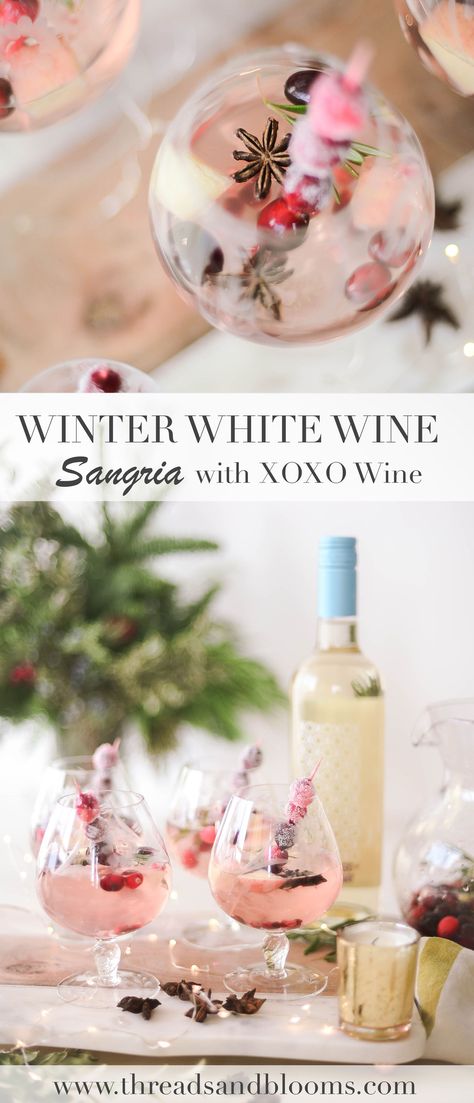 Rose Sangria Recipes Winter, Winter White Wine Sangria, White Wine Christmas Drink, Winter Wine Cocktails, Winter Spritzer Drinks, White Wine Christmas Sangria, White Winter Sangria, Winter White Sangria, Christmas Wine Cocktails