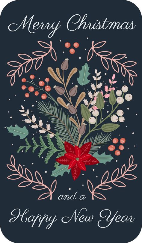 Cute, botanical, whimsical winter floral Merry Christmas illustration, with red Poinsettia, white and pink winter heather, berries and leaves Art Deco Christmas Floral, Winter Floral, Christmas Flower Illustration, Merry Christmas Illustration Design, Christmas Flowers Illustration, Merry Christmas And Happy New Year 2023, Merry Christmas And Happy New Year 2023 Images, Christmas Floral Pattern, Christmas Floral Illustration