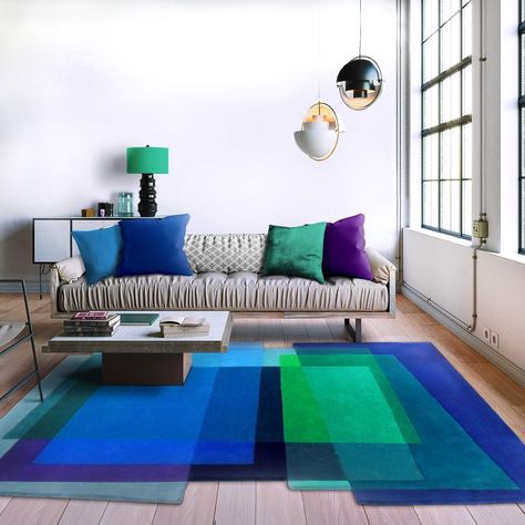 Contemporary Blue Area Rug - After Albers Cornflower Carpet For Dogs, Carpet Tiles Ideas, Blue Rug Living Room, Carpet Ideas 2023, Tattoo Modern, Mid Century Modern Rug, Carpet Designs, Dark Blue Rug, Tiles Ideas