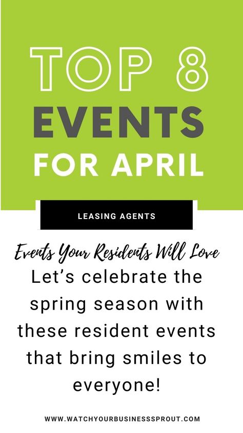 Spring Resident Event Ideas, April Events For Residents, Spring Resident Events, April Resident Events, Apartment Resident Events, Resident Events Property Management, Resident Retention Ideas, Resident Appreciation Ideas, Community Event Ideas