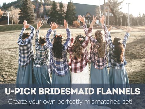 Mismatched Bridal Party, Flannel Wedding, Red Barn Wedding, Barn Wedding Invitations, Wedding Date Sign, Rustic Fall Wedding, Sustainable Wedding, Future Wedding Plans, Dream Wedding Ideas Dresses