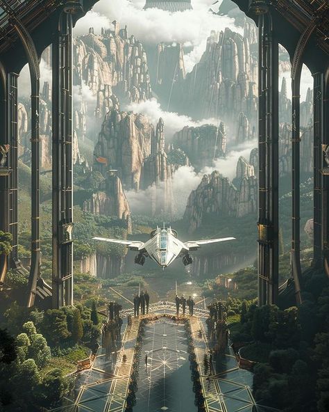 Space Port Concept Art, Science Fiction Aesthetic, Spacecraft Illustration, Scifi Environment, Scifi Artwork, Concept Vehicles Sci Fi, Sci Fi Landscape, Sci Fi City, My Fantasy World