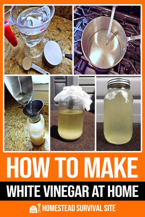 Making white vinegar is a cost-effective way to have a versatile food preservative, antiseptic, and cleaner. Here's how to make it. How To Make Distilled Vinegar, Making Vinegar From Scratch, Homemade White Vinegar Recipe, White Vinegar Recipes, How To Make White Vinegar At Home, Homemade White Vinegar, How To Make Vinegar White, How To Make White Vinegar, Make White Vinegar