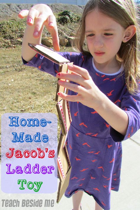 Diy Jacob's Ladder Toy, Jacob Ladder Craft, Jacob’s Dream Craft, Jacobs Ladder Crafts For Kids, Jacob's Ladder Craft, Jacob Ladder, Colonial Games, Ladder Diy, Pioneer Camp