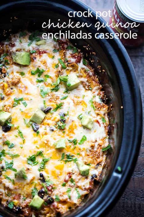 Quinoa Enchilada Casserole, Enchiladas Casserole, Chicken Tomatoes, Enchilada Casserole Recipes, Chicken Enchiladas Easy, Easy Slow Cooker Chicken, Ground Chicken Recipes, Chicken Quinoa, Crock Pot Chicken