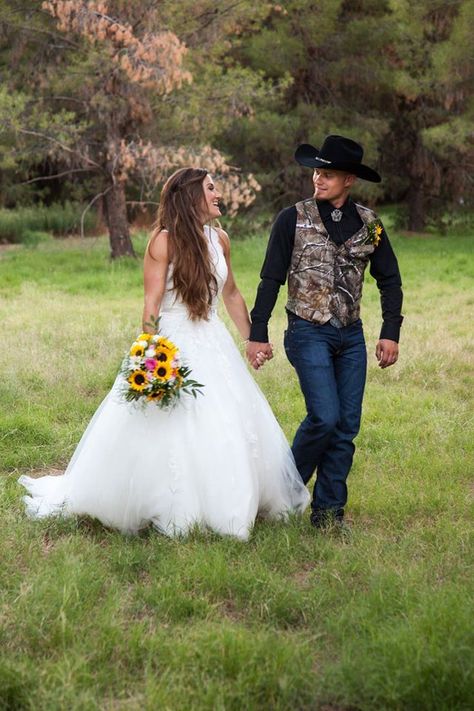 Our perfect country wedding!  Camo. sunflowers. rustic. country. Camo Wedding Groomsmen, Black And Camo Wedding, Camo Wedding Theme, Sunflower And Camo Wedding, Groom Attire Jeans And Boots, Camo Suit Wedding, Camo Groomsmen Attire, Country Wedding Groomsmen Attire, Country Style Wedding Ideas