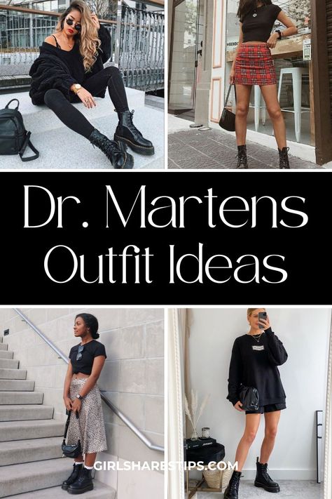 Looking for the best Dr. Martens outfit ideas for women? Check this post for style tips on what to wear with Doc Marten combat boots, and the 70+ trendiest ways to style Dr. Martens this year. Night Out Outfit With Dr Martens, How To Dress Dr Martens Outfit, Doc Martins With Socks, Leather Skirt With Doc Martens, Bodycon Dress With Doc Martens, Sparkly Doc Martens Outfit, Doc Martens Outfit Skirt Tights, Dr Martens Woman Outfit, Dr Martens Boho Outfit