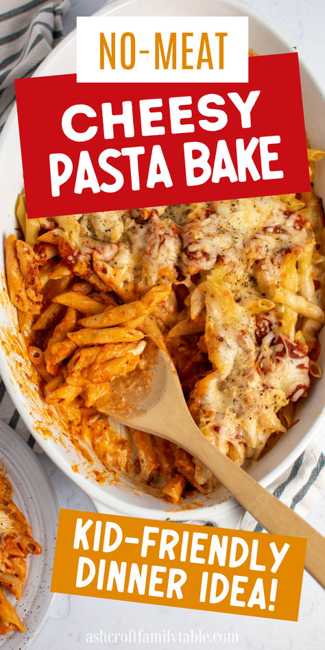 Kid-friendly vegetarian cheesy pasta bake. Meatless Supper Ideas, Meatless Pasta Dinner Recipes, Meatless Pasta Casserole Recipes, Cheesy Pasta Bake No Meat, Pasta Without Meat Recipes, Pasta Dishes Without Meat, Pasta Recipes With No Meat, Meatless Pasta Bake, Kid Friendly Meatless Meals