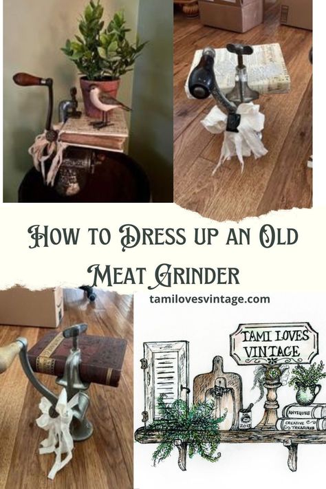 I have a really quick and easy project for you today, friends! I am showing you how to dress up and old meat grinder and turn it into a little shelf. The results are a beautiful way to display more of your favorite vintage treasures! Pretty Living Room, Diy Crafts Vintage, Little Shelf, Vintage Vignettes, Kitchen Decor Inspiration, Diy Vintage Decor, Meat Grinder, Supply List, Favorite Kitchen