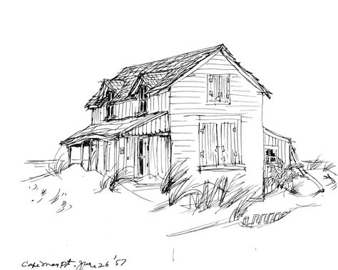 Ink Drawing of Beach House Cape May New Jersey 1957 Beach House Sketch, Beach House Drawing, Drawing Of Beach, House Tattoo, Hipster Drawings, Cape May New Jersey, Pencil Drawings For Beginners, Perspective Drawing Architecture, Western Artwork