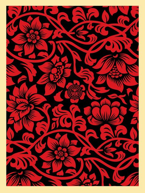 Floral Takeover 2017 (Red/Black) / Shepard Fairey via obeygiant.com Shepard Fairy, Shepard Fairey Art, Obey Giant, Shepard Fairey Obey, Japan Painting, Shepard Fairey, Jairzinho, Print Artist, Street Artists