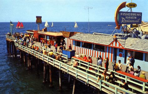 Monstad Pier Fisherman's Village Redondo Beach CA | Fishermen's Haven Restaurant Redondo Beach Pier, Redondo Beach California, Googie Architecture, Cowgirl Photo, California Beaches, Vintage Ocean, California History, Beach Pier, California Photos