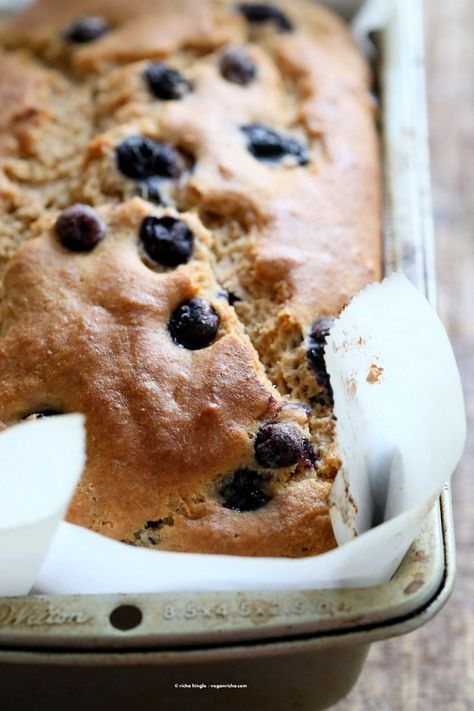 Lemon Blueberry Cake. This zesty Blueberry Lemon Pound Cake is dense and full of flavor. Use other berries in this Vegan Pound Cake Recipe. Non Dairy Yogurt Pound Cake Loaf with lemon and blueberries. 15 min prep and done. | VeganRicha.com Vegan Lemon Blueberry Cake, Vegan Pound Cake Recipe, Blueberry Lemon Pound Cake, Vegan Pound Cake, Yogurt Pound Cake, Pound Cake Loaf, Pumpkin Chocolate Chip Pancakes, Blueberry Lemon Cake Recipe, Lemon Blueberry Cake