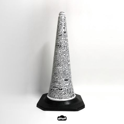 Giving this traffic cone another look #cone #art #ideas #random #streetart #blackandwhite #cars #dood Painted Street Cones, Traffic Cone Art Paint, Traffic Cone Art, Traffic Cone Painting Ideas, Cone Ideas, Artsy Projects, Traffic Cone, Cones Crafts, Outdoor Art