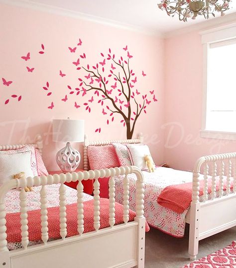 Butterfly Tree Decal White Tree Mural Butterfly Wind tree Design Nursery Decal Idea Kid Room Wall Art - HT054 Wall Decor Living Room Indian, Girls Butterfly Bedroom, Butterfly Themed Room, Butterfly Kids Room, Mural Butterfly, Wind Tree, Living Room Indian, Butterfly Room Decor, Girls Room Paint