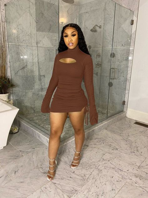 f016e59c7ad8b1d72903bb1aa5720d53desc52966496ri Brown Dresses Outfit, Nude Outfits, Streetwear Dress, Short Sleeve Summer Dresses, Cute Birthday Outfits, Flare Long Sleeve, Dress Autumn, Ruched Bodycon Dress, Dressy Outfits