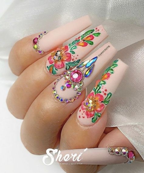 Mexican Nails, Quinceanera Nails, Striped Nails, Nail Swag, Summer Acrylic Nails, Coffin Nails Designs, Bling Nails, Pretty Acrylic Nails, Dope Nails