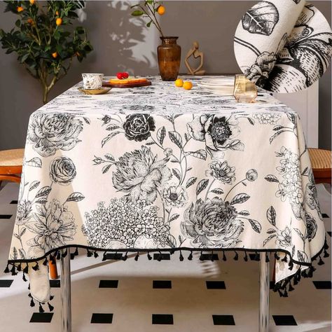 PRICES MAY VARY. 💗HIGH QUALITY FABRIC: Made from premium cotton, linen and polyester, this table cloth combines the comfort of cotton with the tightness of hemp, making it less wrinkled and more shrink-proof than other materials. 💙DECORATE TABLES: Beautiful fringed edges add texture to this tablecloth, and the quality linen has a hint of rustic style, making it a striking home decor for tea parties, dining rooms, kitchens, patios, picnics, gardens and decor. 💚WASHING DESCRIPTION: Due to the f Boho Table Cloth, Floral Tablecloths, Modern Tablecloth, Rustic Farmhouse Dining Table, Farmhouse Style Table, Outdoor Tablecloth, Vinyl Tablecloth, Floral Tablecloth, Rectangle Tablecloth