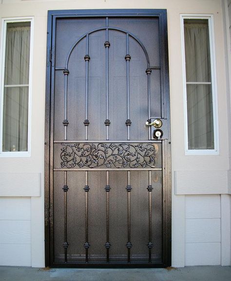 Iron Elegance Security Doors - Home Front Door Security, Iron Security Doors, Wrought Iron Front Door, Security Screen Door, Iron Front Door, Door Security, Security Doors, Security Screen, Front Courtyard