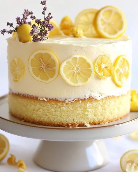 Recipes Patisserie | 🍋 Lemon Cake with Lemon Cream Cheese Buttercream 🍋 | Facebook Lemon Chantilly Cake, Chantilly Cake, Lemon Cream Cheese, Cream Cheese Buttercream, Lemon Decor, Lemon Raspberry, Lemon Cream, Lemon Cake, Cake Toppings