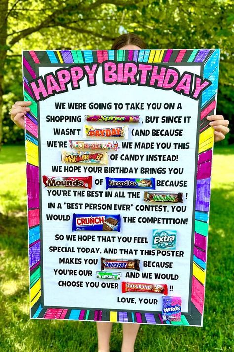 Candy Poster Board Birthday, Birthday Signs Diy Poster, Candy Poster Board, Candy Bar Poems, Birthday Candy Poster, Candy Poems, Candy Posters, Make Your Own Candy, Candy Bar Poster