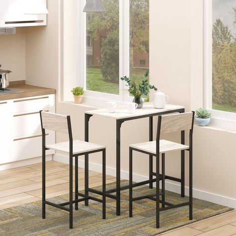 Homcom Industrial Bar Table Set Counter-height 3-piece And 2 High Back Stools Set For Small Space In The Dining Room : Target Counter Height Bar Table, Counter Height Kitchen Table, Small Space Dining, Breakfast Bar Table, Top Kitchen Table, Breakfast Table Setting, Bar Table And Stools, Industrial Dining Table, Bar Table Sets